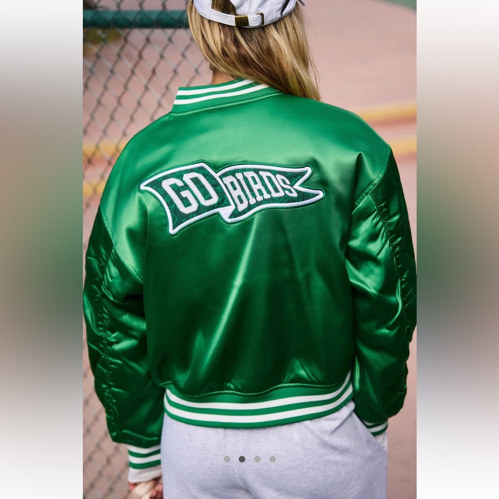 The Wild Collective X FP Movement Eagles Football Satin Bomber Jacket Coat